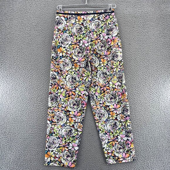 Talbots Pants Womens 4 Petite White Black Multi Floral Stretch Cropped Skinny - Picture 3 of 11
